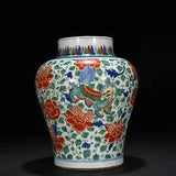 13.8" China old dynasty Porcelain kangxi mark famille rose lion peony flower pot