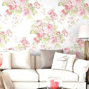 Large Cabbage Rose Bouquet Wallpaper, Modern Farmhouse Statement Wall, Baby Girl Nursery, Romantic English Cottage - 12"x9" Sample AB27612so