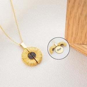 Personalized Openable Sunflower Necklace - Personalized Necklace - Gift For Girlfriend - Gift For Mom - Custom Sunflower Necklace