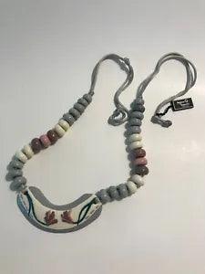 NWT Bijoux G Fiaschi Made in Italy Blue Clay? Bead Statement Necklace Lilies