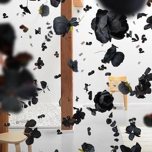 Black Hanging Flower Garland Installation; home decor, weddings, photography (Multiple Sizes Available and Custom Colours)