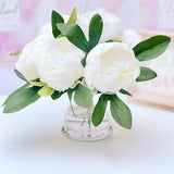White Peony Arrangement, Artificial Faux Table Centerpiece, Wedding Faux Florals, Rose Silk Flowers Arrangement in Glass Vase by Blue Paris