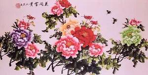HANDPAINTED ORIENTAL ASIAN ART CHINESE FAMOUS WATERCOLOR PAINTING-Peony flowers