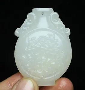 6CM China Natural Hetian Jade Carve Peony Flower Vase Yubi Jadebi Pendant