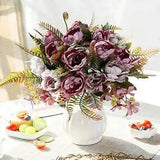 Artificial Peony Bouquets with Ceramic Vase Silk Flowers for Wedding Home