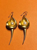Anderson Long Gold Plated Pearl Calla Lily Flower Earrings