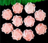 10Pcs 19x11mm Flesh Pink Tridacna Carved Peony Flower Pendant Bead Craft EE3733