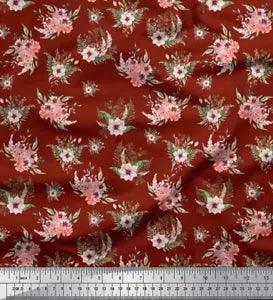 Soimoi Red Cotton Poplin Fabric Mignon Dahlia & Peony Floral Print-tzc