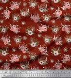 Soimoi Red Cotton Poplin Fabric Mignon Dahlia & Peony Floral Print-tzc