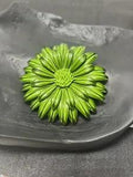 Vintage Large Flower Brooch Mum Carnation Metal 3??? Green 3d 60s Retro Hippie