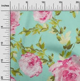 oneOone Cotton Poplin Fabric Watercolor Leaves & Peony Floral Print-XMe