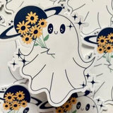 Sunflower Ghost Sticker | Vinyl Die Cut Sticker | Glossy Die Cut