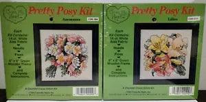 Lot Of 2 VTG CROSS MY HEART Cross Stitch Kits~Pretty Posy Kits~Lilies~Anemones~