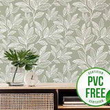 Green leaf wallpaper | Removable Peel and Stick wallpaper or Unpasted wallpaper - PVC-Free | Simple Self-adhesive wallpaper