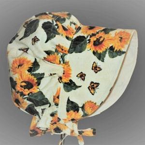Sunflower baby bonnet for infant, toddler and girls up to 7 years, Cotton sun hat, Wide brim sunbonnet, Butterfly, Retro vintage style