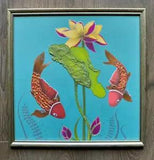 Large Framed Vintage Original Acrylic Painting Goldfish Estate Sale Lily Flowers