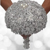 Rhinestone Brooch Bouquet, Luxury Bridal Bouquet, Satin Rose Bouquet, Artificial Bridal Bouquet, Crystal Wedding Bouquet for Bride