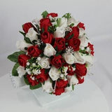 Realistic Artificial Red White wedding bouquet singles
