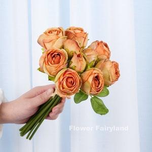 10 Stems Dried Look Rose Bouquet | High Quality Artificial Flower | Centerpieces | DIY Craft | Wedding/Home Decoration | Gifts - Orange