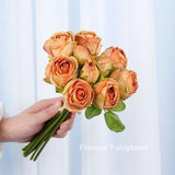 10 Stems Dried Look Rose Bouquet | High Quality Artificial Flower | Centerpieces | DIY Craft | Wedding/Home Decoration | Gifts - Orange