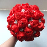 Handmade Satin Rose Bouquet- All Red Satin Rose accented with rhineston