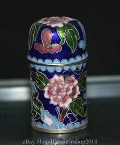 3.2 " China Cloisonne enamel Bronze Dynasty Peony Flower Pattern toothpick jar