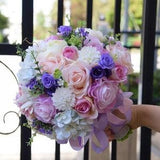 Bridal garden bouquet, roses bouquet, bridesmaid bouquet, flower girl bouquet, hydrangea bridal bouquet, outdoor bride bouquet, purple, pink