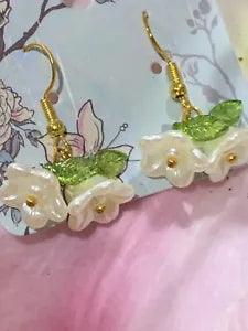 Double Lily Of The Valley Pearl Green Earrings Hook Dangle Made By Me Elegant AU