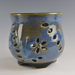 Blue Rutile Orchid Pot/Luminary 5 3/4" Diameter x 5 1/4" High