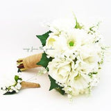 Bridal or Bridesmaid Bouquet Real Touch Gerber Daisies Peonies Lily of the Valley Baby's Breath - add Groom Boutonniere Flower Crown & More!
