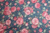 CONCORD HOUSE Fabric 100% Cotton YARDAGE Pink Carnations Flowers on Country Blue