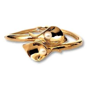 Vintage Stunning Elegant Signed AVON SH Gold Tone Canna Lily Faux Pearl Bracelet