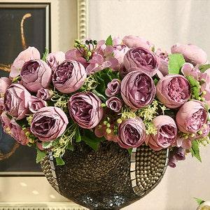 Artificial Camellia Bouquet with Buds, Fake Ranunculus Bundle, Rustic Floral Decor, Wedding Flower Craft, Party Arrangement Centerpiece Gift
