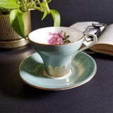 Aynsley Pink Rose China Tea Cup and Saucer Set - Vintage Green Fine Bone China Teacup Set w Lacy Gold Trim - Made in England