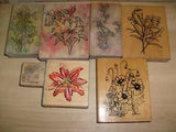 Lot of 7 Flower Rubber Stamps(Lily,Sakura,Iris, Poppy) Different sizes
