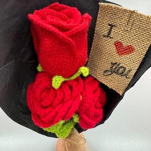 Crochet Flowers Bouquet Handmade,Finished Product,Red Rose,Lily for Anniversary,Birthday,Valentine's Day gift,Crochet Flower Gift For Her