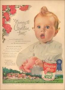 1954 Vintage ad for Carnation Milk Evaporated Milk Baby Cows flowers