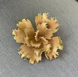 Vintage Carnation Flower Rolled Gold Brooch Pin 60??s Retro Costume Jewelry
