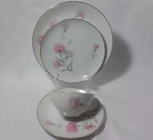 Two Vintage Royal Court Carnation 4 pieces set pink flower gold trim