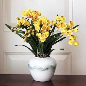 Vicky Yao Faux Floral - Exclusive Design Real Touch Artificial Yellow Cymbidium Floral Arrangement