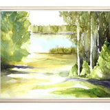 Vacation Home Wall Art, Small Wall Decor, 4x6 Fine Art Print, Local Art, Bright Green Landscape, Hiking Trail Water Color Mural, Minimalist