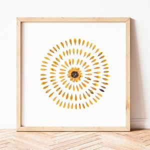 Sunflower wall art, fall decor indie room decor, earth tone wall art, above bed decor, bedroom wall art, flower art, pressed sunflower