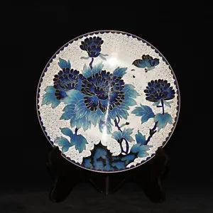 Purple copper embryo cloisonne silk peony flower plate decoration