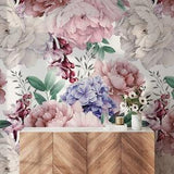 Floral Wallpaper Peel and Stick Botanical Wall Mural Watercolor Wallpaper Peony Bouquet Wall Mural Large Wallpaper