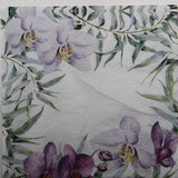 2 or 4 Pcs Paper Napkins For Crafting , Purple Orchid Blossoms And Green Plant Leaves On White Background , Phalaeonopsis Decoupage Napkins