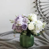 1 Bouquet peony fake flower 5 big head 4 small bud bride rose pink silk...