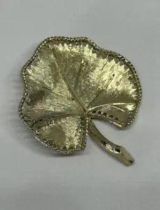 Vintage BSK Gold Tone Stylized Lily Pad Leaf Textured Open Work Pin Brooch