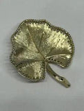 Vintage BSK Gold Tone Stylized Lily Pad Leaf Textured Open Work Pin Brooch