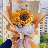 Handmade flowers bouquet,sunflower, crochet flower bouquet, bouquet for friend,valentine's day and mother day, handmade rose knitted flowers