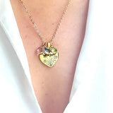 Birth flower bouquet heart necklace with birthstone, personalized birthday pendant engraved with up to 5 flowers for mom and grandma.